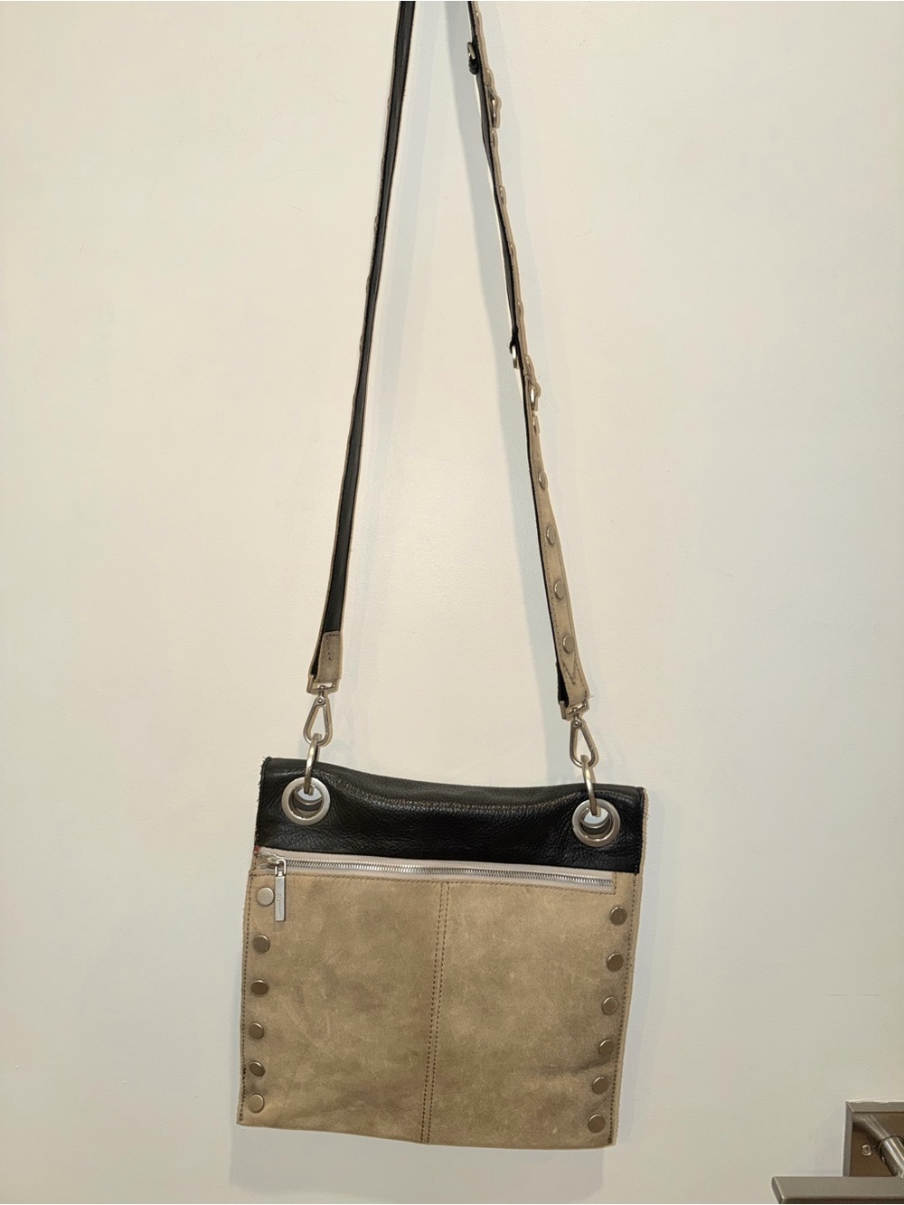 Hammitt LA Montana Black Leather Tan Suede Large Reversible Crossbody Bag - Picture 11 of 16